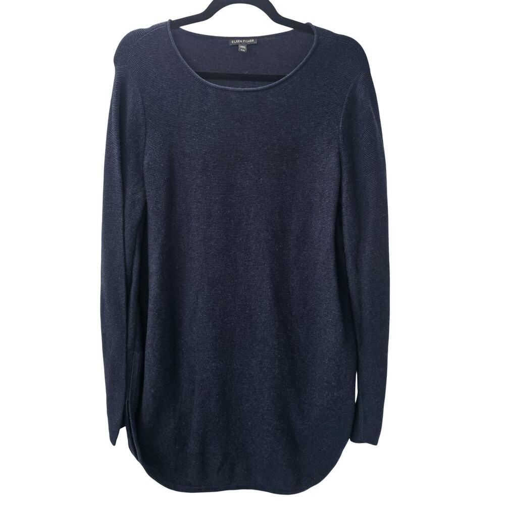 Eileen Fisher Sweater Tunic Womens Medium Navy Blue Organic Cotton